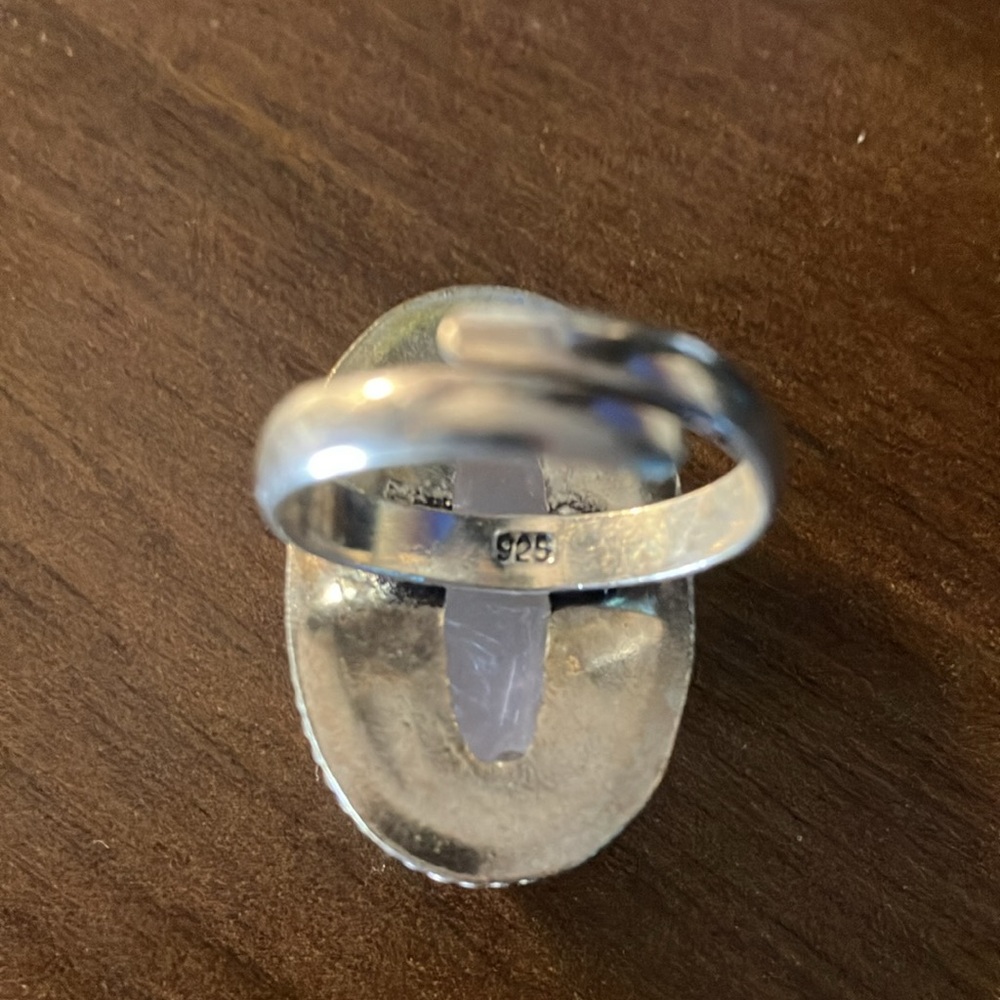 NWOT Sterling Silver .925 Oval Rose Quartz Adjustable Ring Sizes 5-10 - Picture 3 of 3